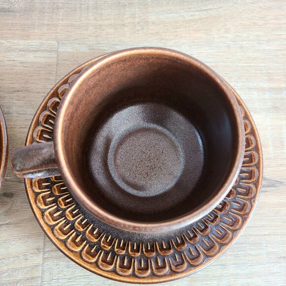Wedgwood Pennine oven to table 1970s brown ceramic coffee tea cups with saucers. - Picture 5 of 9